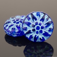 Dahlia Flower (15mm) Cobalt Blue Transparent with Aqua Wash