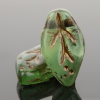 Small Leaf (10x6mm) Tourmaline Green Transparent and Blue Turquoise Opaque Mix with Dark Bronze Wash