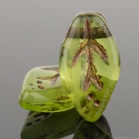 Small Leaf (10x6mm) Olivine Green Transparent and Ivory Opaque Mix with Dark Bronze Wash