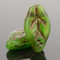 Small Leaf (10x6mm) Kelly Green Transparent and Olivine Transparent Mix with Dark Bronze Wash