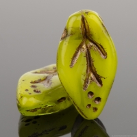 Small Leaf (10x6mm) Gaspeite Green Opaque and Olivine Transparent Mix with Dark Bronze Wash