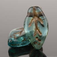 Small Leaf (10x6mm) Teal Transparent and Amber  Transparent Mix with Dark Bronze Wash