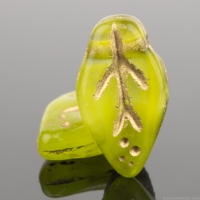 Small Leaf (10x6mm) Gaspeite Green Opaque and Olivine Transparent Mix with Gold Wash