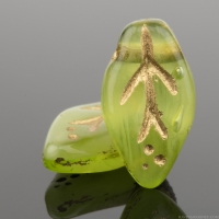 Small Leaf (10x6mm) Olivine Green Transparent and Ivory Opaque Mix with Gold Wash