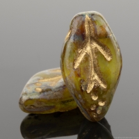 Small Leaf (10x6mm) Sage Green Opaque and Transparent Mix with Gold Wash