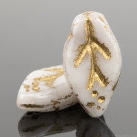 Small Leaf (10x6mm) White Ivory Opaque with Luster and Gold Wash