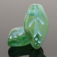 Small Leaf (10x6mm) Tourmaline Green Transparent and Blue Turquoise Opaque Mix with Aqua Wash