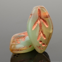 Small Leaf (10x6mm) Turquoise Opaque and Amber Transparent Mix with Copper Wash