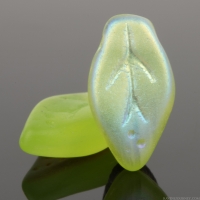 Small Leaf (10x6mm) Olivine Green Transparent Matte with Aurora Borealis Finish