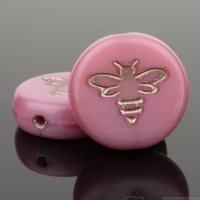 Pressed Coin with Bee (12mm) Pink Silk with Platinum Wash