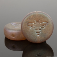 Pressed Coin with Bee (12mm) Dusty Pink Transparent Matte with Iridescent Aurora Borealis Finish