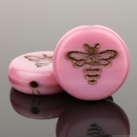 Pressed Coin with Bee (12mm) Pink Silk with Dark Bronze Wash