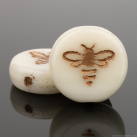 Pressed Coin with Bee (12mm) Ivory Opaque with Dark Bronze Wash