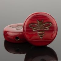 Pressed Coin with Bee (12mm) Red Opaline Mix with Dark Bronze Wash