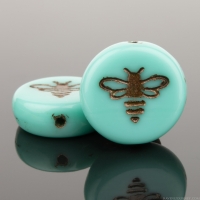 Pressed Coin with Bee (12mm) Turquoise Opaque with Dark Bronze Wash