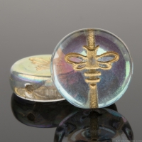 Pressed Coin with Bee (12mm) Crystal Transparent with Aurora Borealis Finish and Gold Wash