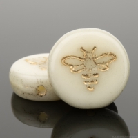 Pressed Coin with Bee (12mm) Ivory Opaque with Gold Wash