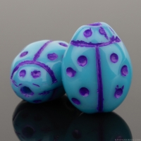 Lady Bug (10x7mm) Blue Turquoise Opaque with Purple Wash