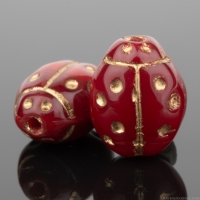 Lady Bug (10x7mm) Red Opaline with Gold Wash