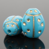 Lady Bug (10x7mm) Blue Turquoise Opaque with Gold Wash