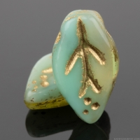 Small Leaf (10x6mm) Turquoise Opaque and Amber Transparent Mix with Gold Wash