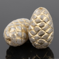 Pine Cone (13x8mm) White Ivory Opaque with Luster and Gold Wash