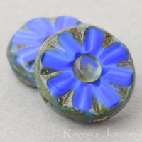 Medium Flower Coin (12mm) Royal Blue Silk with Picasso