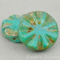 Large Flower Coin (18mm) Turquoise Aqua Mix Opaque Transparent with Picasso