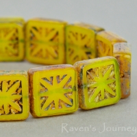 Square with Star (11mm) Yellow Opaline with Picasso