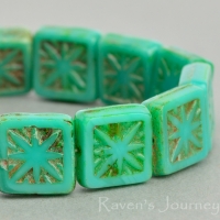 Square with Star (11mm) Turquoise Green Opaque with Picasso