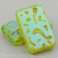 Groovy Rectangle (19x12mm) Aqua Green Opaline with Picasso