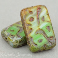 Groovy Rectangle (19x12mm) Green Pink White Uranium Mix Opaque with Picasso