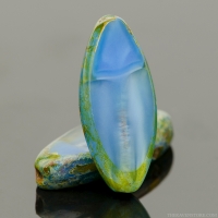 Pointed Oval (17x8mm) Denim Blue Silk with Picasso