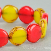 Lentil Coin (11mm) Mixed Beads Orange Yellow Silk with Picasso