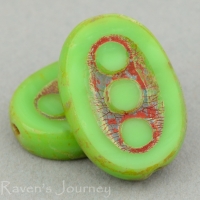 Pea In A Pod Oval (18x12mm) Green Opaque with Picasso