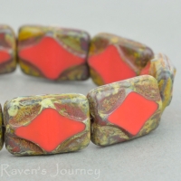 Rectangle with Diamond (12x8mm) Red Opaque with Picasso