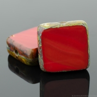 Square (11mm) Red Opaque with Picasso