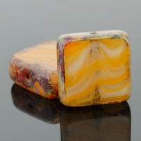 Square (11mm) Mustard White Crystal Mix Opaque Transparent with Picasso
