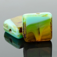 Square (11mm) Green Turquoise Amber Mix Opaque Transparent with Picasso