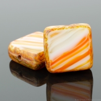 Square (11mm) Orange Ivory and  Olivine Striped Mix Opaque with Picasso