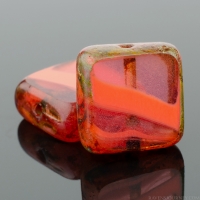 Square (11mm) Orange Cranberry Mix Opaque Transparent with Picasso