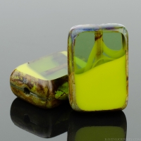 Rectangle (12x8mm) Gaspeite Olivine Mix Opaque Transparent with Picasso