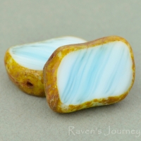 Diagonal Hole Rectangle (14x10mm) White Turquoise Mix Opaque with Picasso
