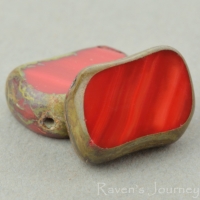 Diagonal Hole Rectangle (14x10mm) Red Opaque with Picasso