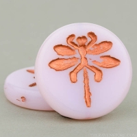 Dragonfly Pressed Coin (23mm) Pink Opaline with Copper Wash