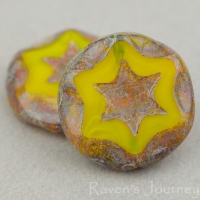 Scalloped Coin with Star (16mm) Yellow Opaline with Picasso