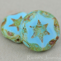 Scalloped Coin with Star (16mm) Aqua Opaline with Picasso