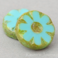 Medium Flower Coin (12mm) Turquoise Opaque with Picasso