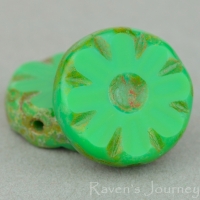 Medium Flower Coin (12mm) Retro Green Opaque with Picasso