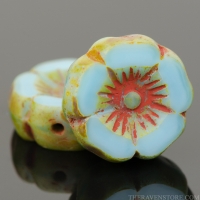 Hibiscus Flower (12mm) Arctic Blue Silk with Red Picasso Finish